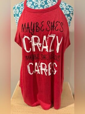 Red Graphic Tank Top — "Maybe She's Crazy Maybe She Needs Carbs"